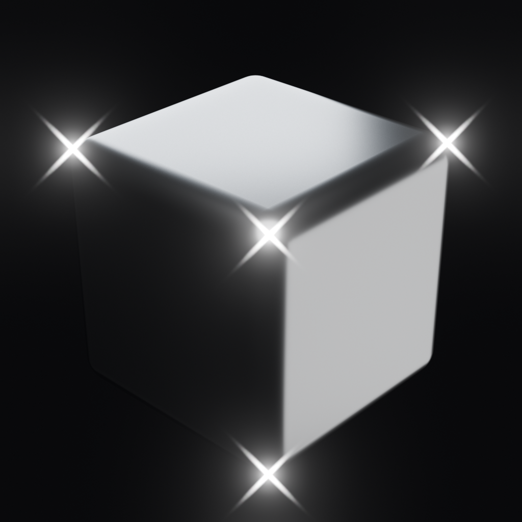Brushed steel Lake-Mist cube with sparkling filleted corners